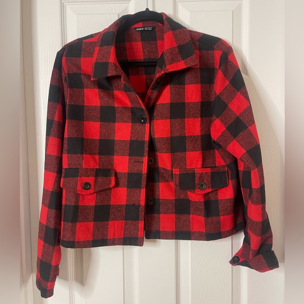 Shein Buffalo plaid crop jacket M